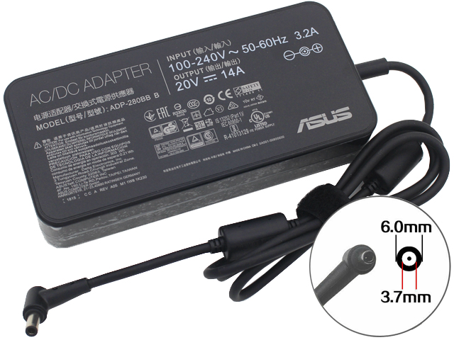 ASUS 20V 14A 280W Connector 6.0mm x 3.7mm Power Supply AC Adapter Charger