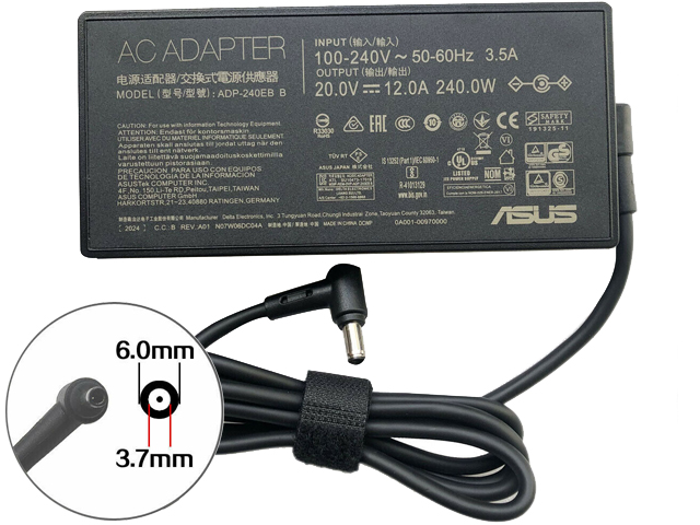 ASUS 20V 12A 240W Connector 6.0mm x 3.7mm Power Supply AC Adapter Charger